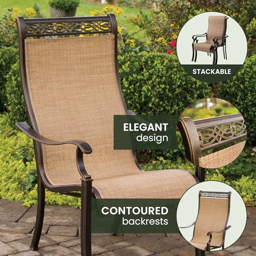 Hanover Monaco 9-Piece Outdoor Dining Set with Glass Table and 8 Chairs Tan