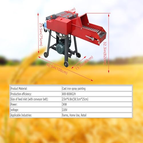 Banfluxion 220V 4-Blade Hay Cutter with Conveyor Belt Red