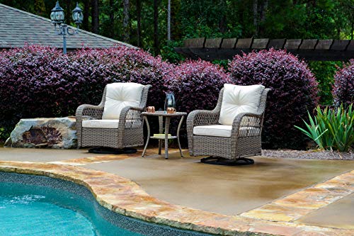 Tortuga Outdoor Rio Vista Bistro Set with Swivel Glider Chairs and Side Table Sandstone Wicker