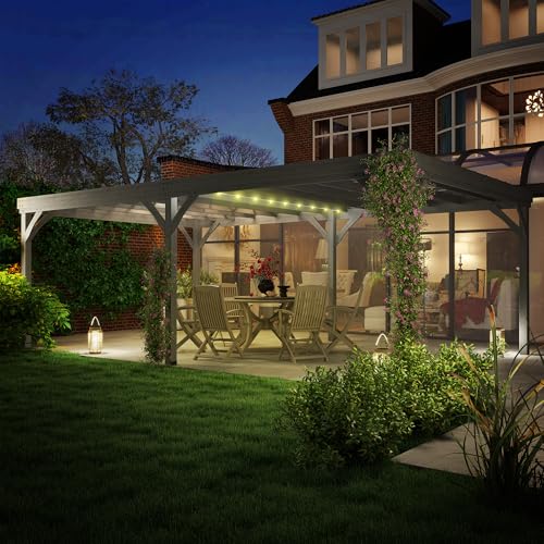 Outsunny 12' x 20' Outdoor Pergola Wood Gazebo with Concrete Anchors Gray