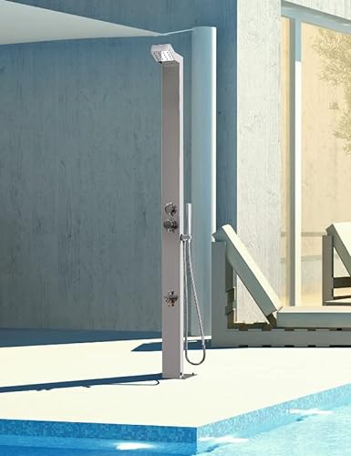 No Worries Products Bondi Silver ADA 316 Marine Grade Stainless Steel Outdoor Shower Panel Brushed Stainless Steel