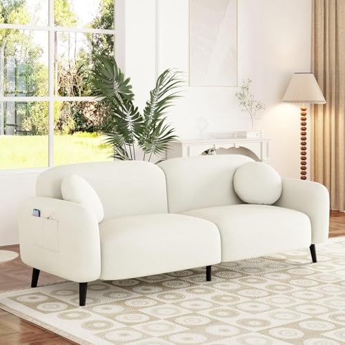 Merax Modern Loveseat Sofa with Ottoman & Pillows Beige