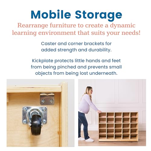 ECR4Kids 25 Cubby Mobile Tray Storage Cabinet Natural