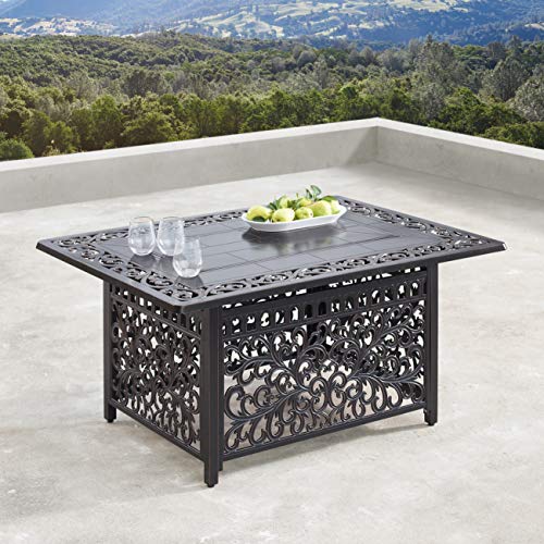 Oakland Living Aluminum 48 in. Rectangular Fire Table Set with Four Deep Swivel Rockers Antique Copper