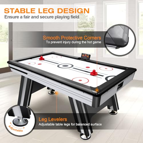 WAQINBR 6ft Air Hockey Table LED Game Set Black White