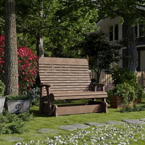 Wildridge Signature Double Glider Outdoor Weather Resistant Poly Bench Tudor Brown