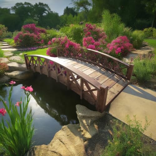 SamsGazebos Swan Wood Garden Bridge with Cross Halved Lattice Railings 6-Feet Brown
