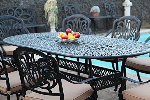 GrandPatioFurniture.com CBM Patio Elisabeth 9 Piece Dining Set with 2 Swivel Rockers and 6 Arm-Chairs Black Brown