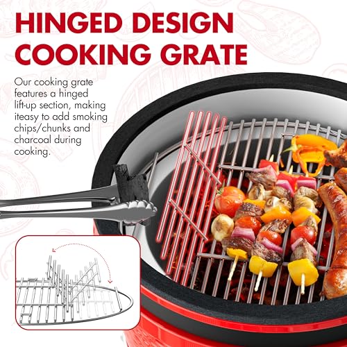 LuauCrafter 18-Inch Ceramic Charcoal Grill and Smoker with Cart Red