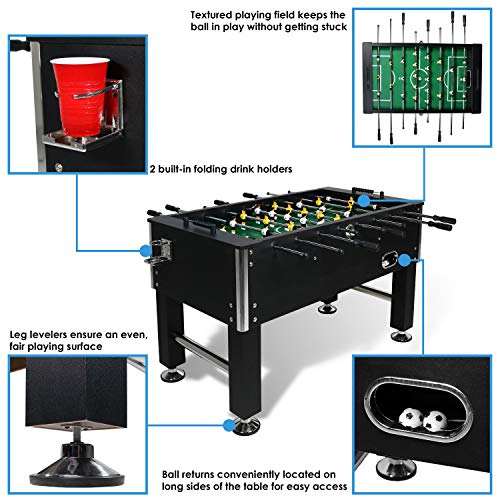 Sunnydaze 55-Inch Foosball Table Chrome Plated Steel Rods - Black