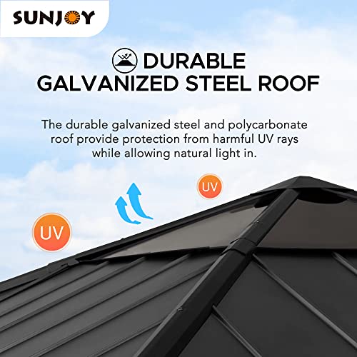 Sunjoy Hardtop Gazebo 11x11 ft Cedar Frame Black Steel Polycarbonate Roof Black + Natural Wood