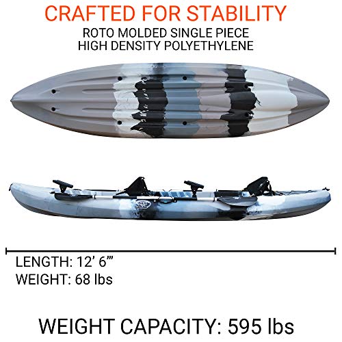 BKC TK219 Tandem Sit-On-Top Fishing Kayak with Padded Seats and Paddles Grey Camo