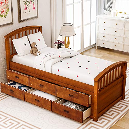 Bellemave Twin Captain's Bed Walnut +6 Drawers
