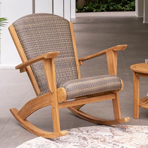 Cambridge Casual Auburn Padded Upholstered Outdoor Rocking Chair Natural Teak All-Weather Wicker