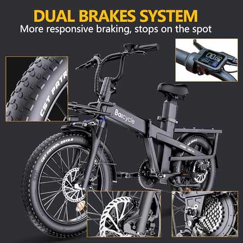 Baicycle Folding Electric Bike 62-Mile Range 48V Removable Battery 20-Inch Fat Tire Grey
