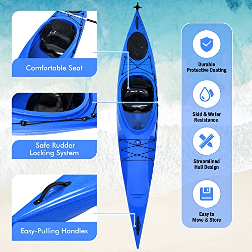 GLOBALWAY 12FT Sit-in Kayak with Storage, 1-Person Surfing Raft Blue