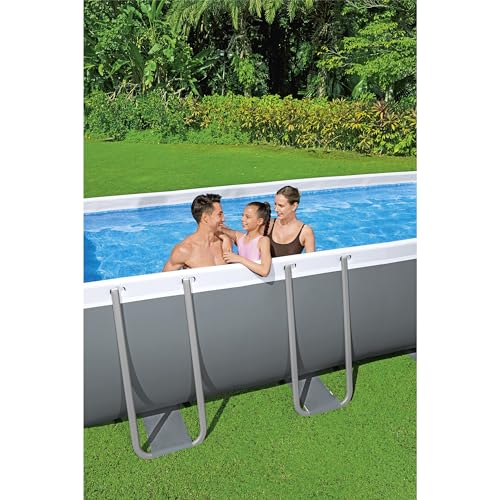 Bestway Power Steel Rectangular Metal Frame Swimming Pool Set Gray