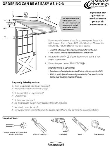 NuImage Awnings 1100 Series Aluminum Door Canopy with Support Arms White