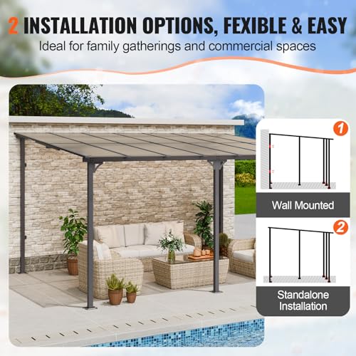 VEVOR Lean to Gazebo 10' x 14' Aluminum Frame Gray