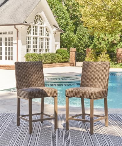 Signature Design by Ashley Walton Bridge Armless Cushioned Bar Stool Set of 2 Light Brown