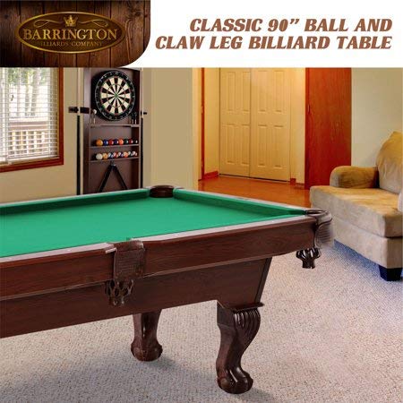BARRINGTON 90" Ball and Claw Leg Pool Table with Cue Rack and Dartboard Set Green Cloth