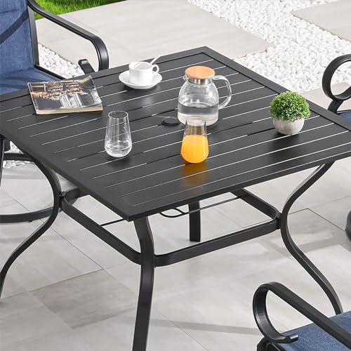 PatioFestival 5-Piece Metal Outdoor Dining Set with Swivel Rocker Chairs Blue