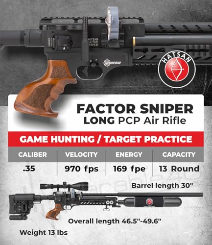 Wearable4U Hatsan Factor Sniper Long .35 Caliber PCP Air Rifle Bundle with Pellets, Targets, and Scope