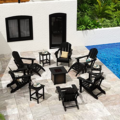 WO WESTIN OUTDOOR 6-Piece Folding Poly Lumber Adirondack Furniture Set with Side Tables and Ottomans Black