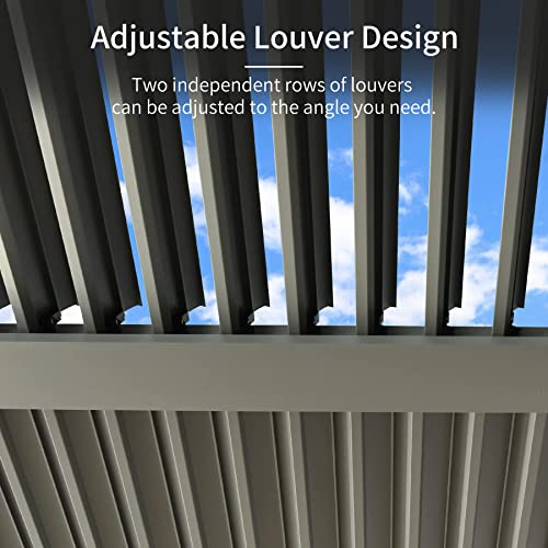 Domi Outdoor Living Louvered Pergola 10x13FT Aluminum Rainproof Backyard with Curtains and Netting Gray