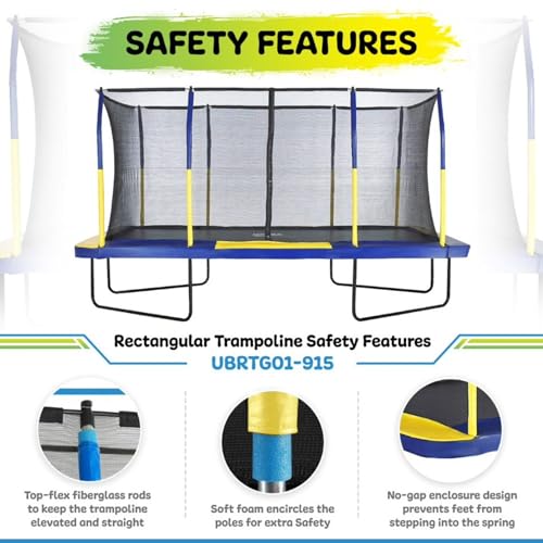 Upper Bounce Rectangle Trampoline with Enclosure Blue/Yellow