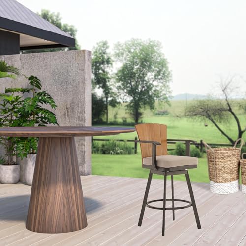 HomeRoots 40" Brown Metal Swivel Outdoor Counter Height Bar Chair with Footrest Brown