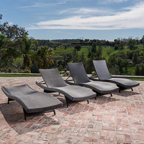 Unknown Outdoor Wicker Chaise Lounge Chair Set of 4 Brown