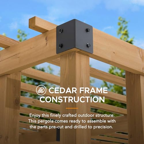 SummerCove Cedar Framed Pergola 10 x 10.5 ft with Adjustable Hanging Planters Wood Color