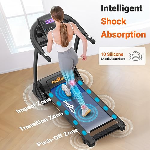 THERUN Incline Treadmill 300 lbs Weight Capacity Folding Treadmill 0-15% Auto Incline Orange-Black