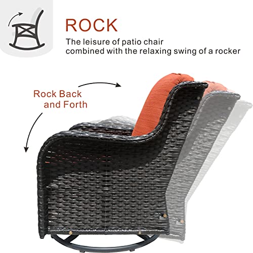 Generic Outdoor Furniture Set 3 Pieces Swivel Rocking Chairs Rattan Wicker Bistro Set with Side Table Orange Red