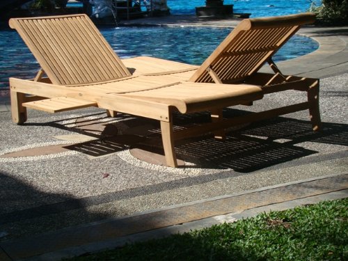 TeakStation Giva Grade A Teak Multi Position Sun Lounger with Slide Out Tray Multi Color