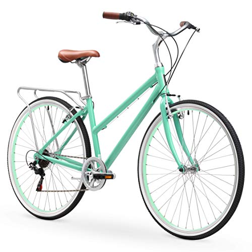 sixthreezero Explore Your Range Women's 7-Speed Hybrid Road Bike with Rear Rack, Mint Green