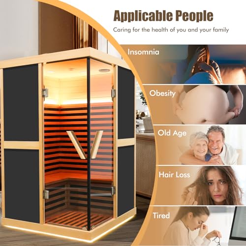 RIGO 2-Person Infrared Sauna Hemlock Wood with LED Control and Glass Doors 1980W