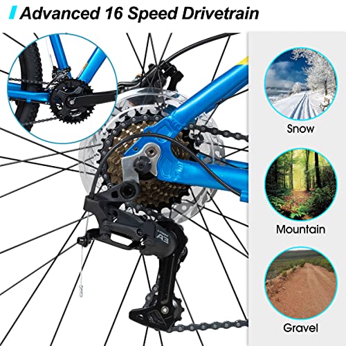 HH HILAND Hiland 29 inch Mens Mountain Bike, 17/19 inch Frame, Hydraulic Disc-Brake, Lock-Out Suspension Fork, 16 Speeds Trail Bike Light Blue