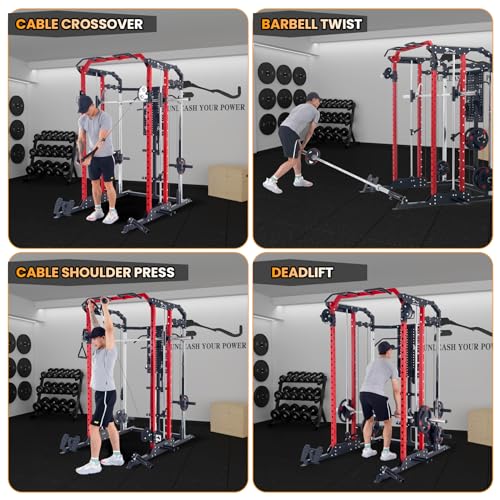 Hipicute Power Cage Smith Machine 2400 LBS All-in-One Red