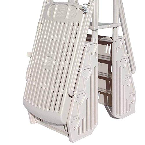 Vinyl Works GE Deluxe Adjustable A Frame Above Ground Pool Ladder w/Gate Tan