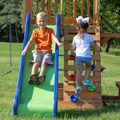 Backyard Discovery Beach Front Cedar Swing Set with Monkey Bars Multicolor