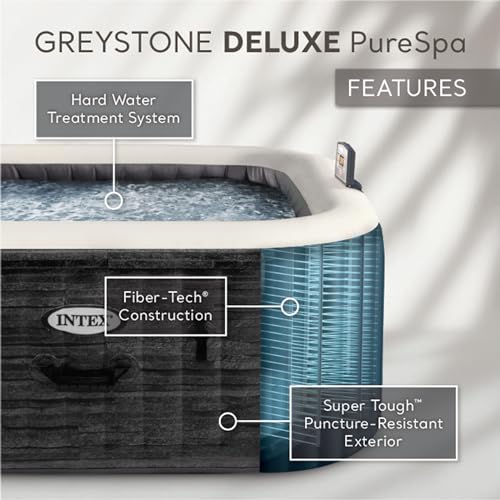 Intex PureSpa Plus Greystone Inflatable Square Hot Tub with Maintenance Kit & Seats Gray