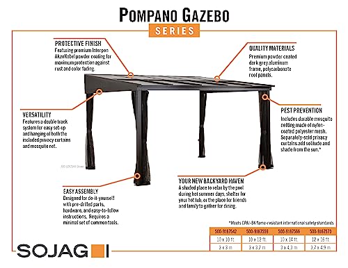 Sojag Pompano Wall Gazebo 12 Ft. x 16 Ft. Gray