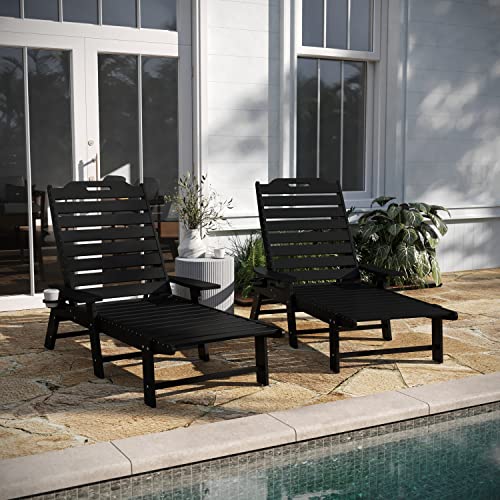 Taylor & Logan Edgley Set of 2 Adjustable Adirondack Loungers with Cup Holder Black