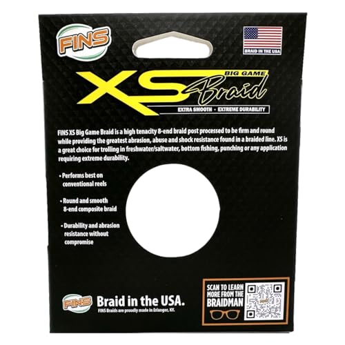 FINS XS Big Game Braid Fishing Line Orange 100 lb 4000 Yds