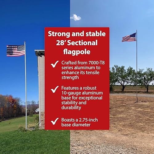 Telepole Manufacturing Inc 7000-T8 Aluminum Sectional Flagpole 28' Silver