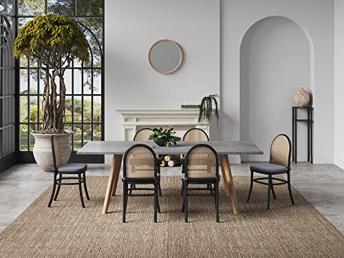 Manhattan Comfort Paragon Rattan Wicker Cane Side Outdoor Dining Chair Set of 4 with Grey Cushions