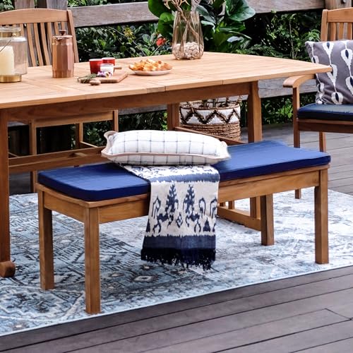 Cambridge Casual Caterina Teak Wood 6-Piece Outdoor Dining Set Natural Teak/Navy Cushion