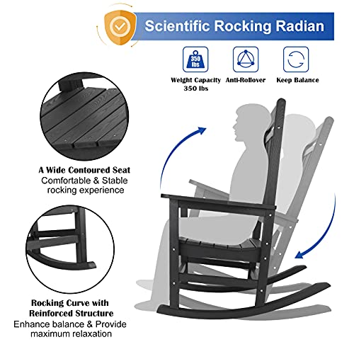 hOmeHua Patio Rocking Chair Set of 4 All Weather Resistant Black